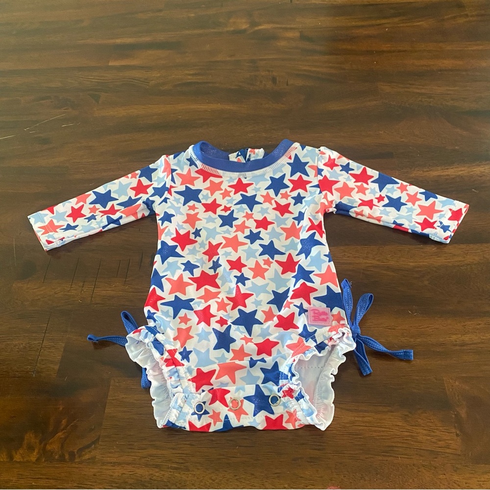 Ruffle Butts shimmer Red and Blue Stars Spangled One Piece Swim
